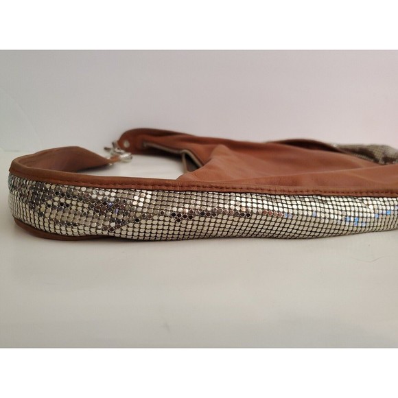 G Series by Cole Haan Saddle Leather and Silver Mirror Mesh Hobo Purse Handbag - Picture 5 of 16